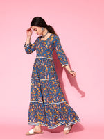 Thumbnail for InWeave Women's Blue Floral Print Dress With Lace - Distacart