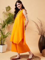 Thumbnail for InWeave Women's Tangy Orange Short Kurta Palazzo Set - Distacart