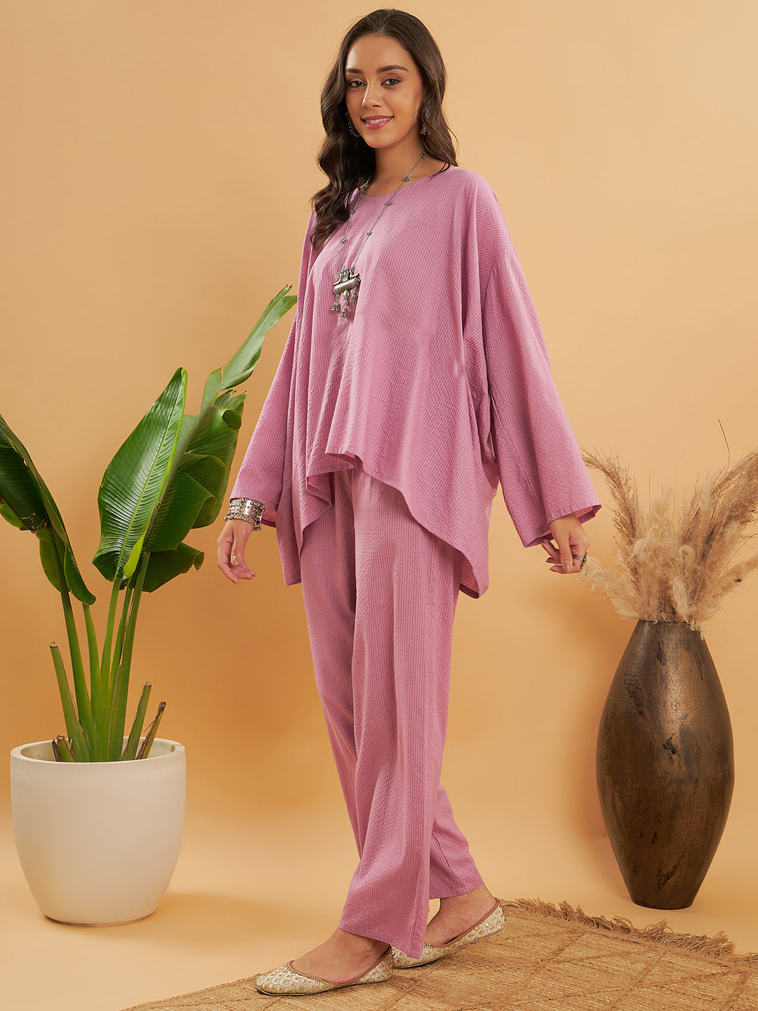 InWeave Women's Mauve Kantha Boho Full Sleeve Coord Set - Distacart