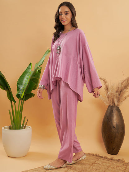 InWeave Women's Mauve Kantha Boho Full Sleeve Coord Set - Distacart