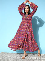 Thumbnail for InWeave Women's Wine Edgy Print Dress - Distacart