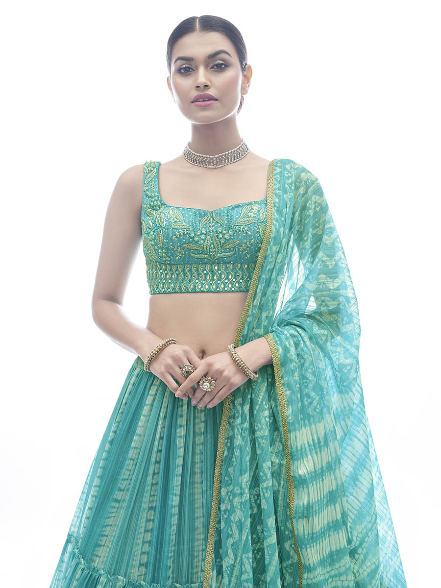 Myra Sea Green Jaquard Embroidered Designer Lehenga - Distacart