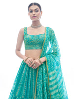 Thumbnail for Myra Sea Green Jaquard Embroidered Designer Lehenga - Distacart