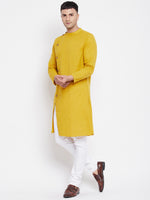 Thumbnail for Even Apparels Yellow Pure Cotton Kurta With Band Collar - Distacart