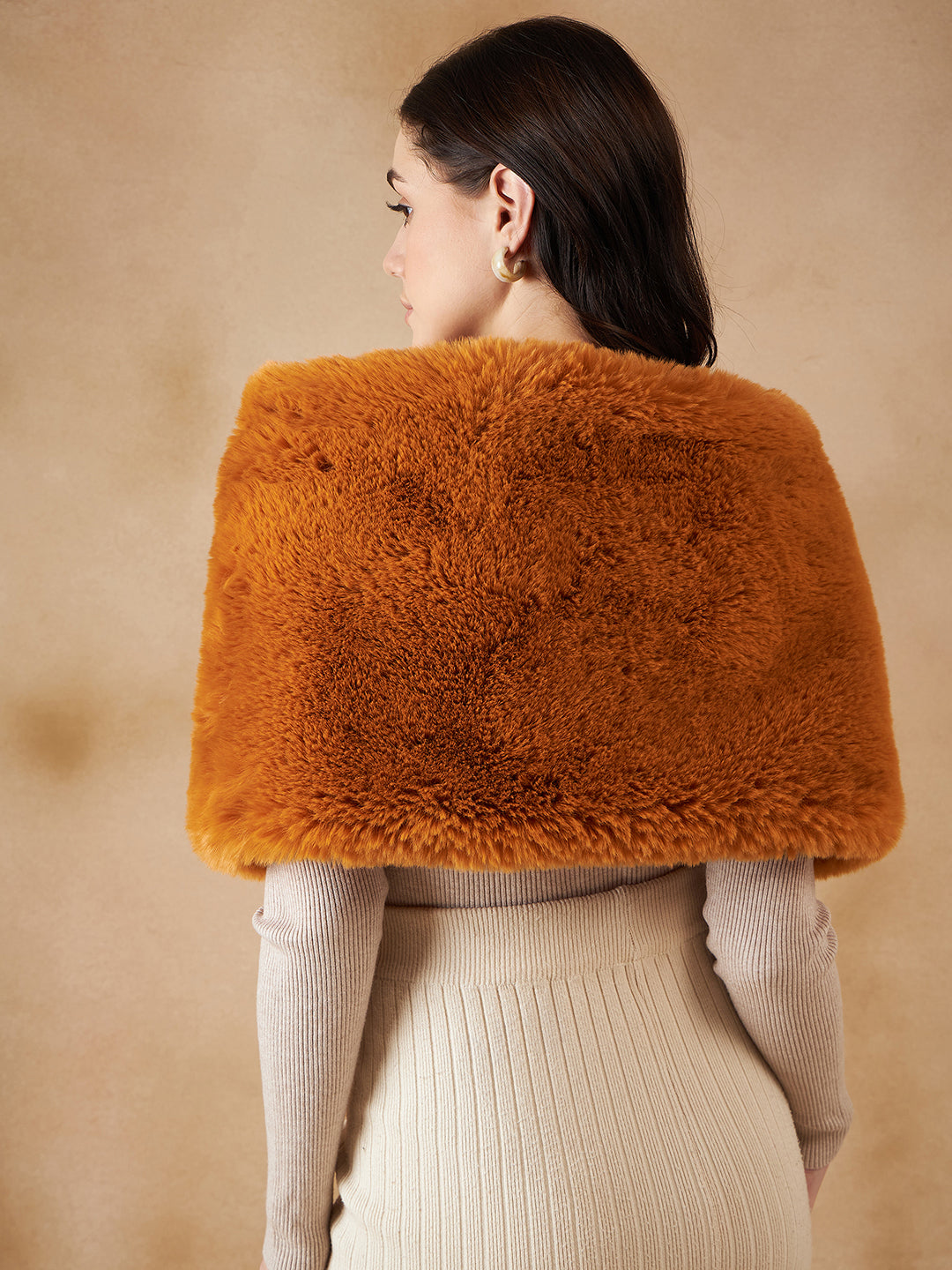 InWeave Women's Carrot Orange Long Faux Fur Cape - Distacart