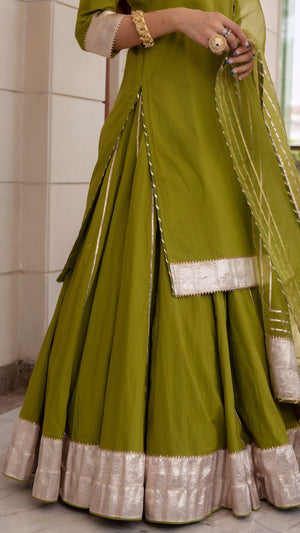 Pomcha Jaipur Falguni Green Long Kurta Skirt Set - Distacart
