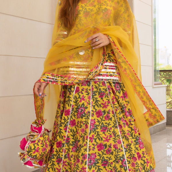 Pomcha Jaipur Nitara Cotton Hand Block Skirt Set - Distacart