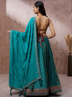 Thumbnail for House of Panchhi Printed Embroidery Teal Georgette Sequin Lehenga Choli - Distacart