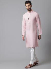 Thumbnail for Even Apparels Pink Pure Cotton Kurta With Band Collar - Distacart