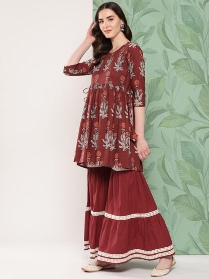 InWeave Women's Brick Rust Boota Sharara Set - Distacart