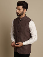 Thumbnail for Even Apparels Men's Brown Mandarin Collar Waistcoat - Distacart