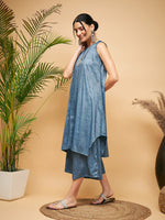 Thumbnail for InWeave Women's Blue Lurex Short Pallazo Kurta Set - Distacart