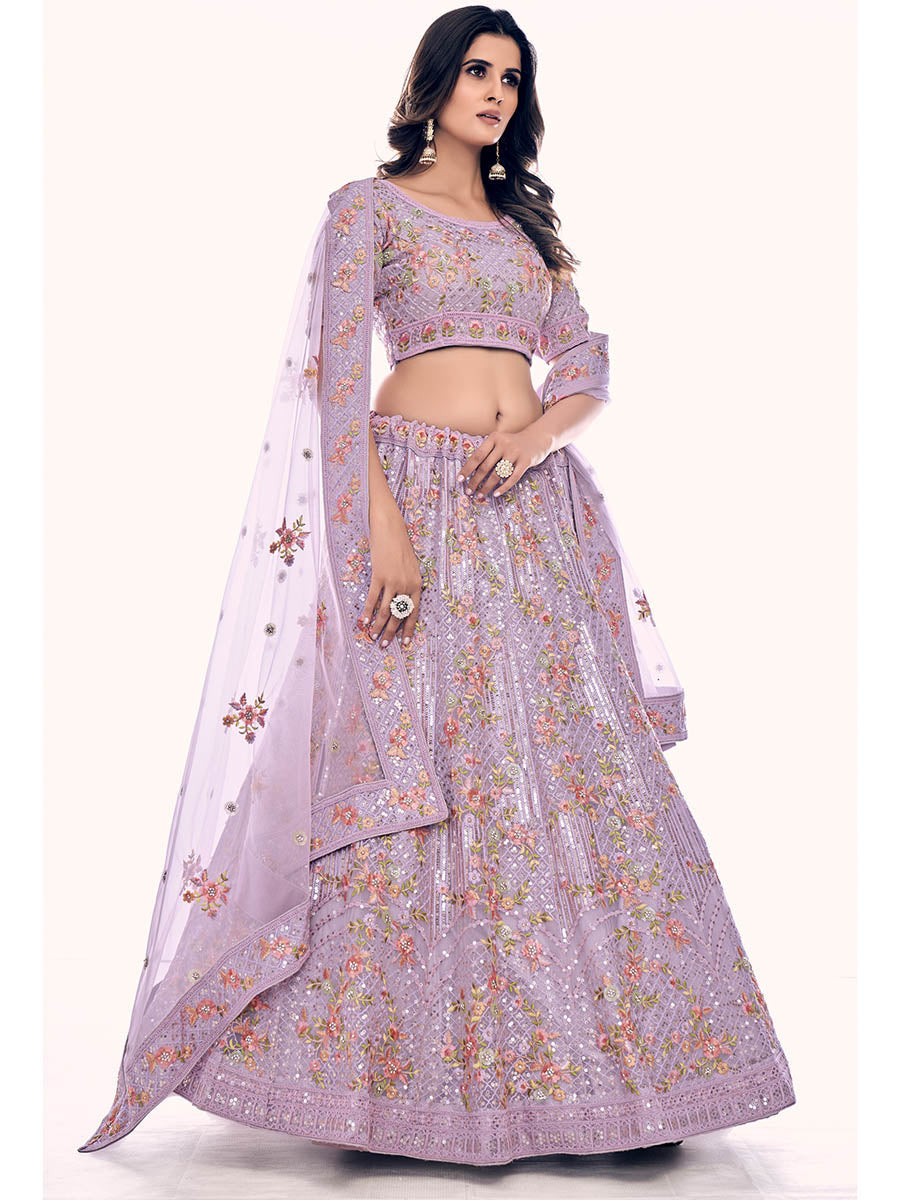 Myra Lilac Soft Net Embroidered Designer Lehenga Choli - Distacart