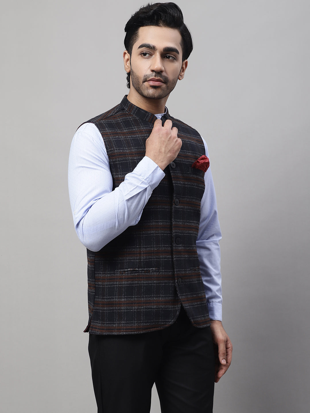 Even Apparels Men's Black Nehru Jacket With Welt Pockets - Distacart