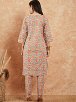 Thumbnail for InWeave Women's Light Blue Floral Jaal Gota Work Straight Kurta Pant Set - Distacart