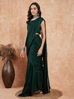 Thumbnail for InWeave Women's Dark Green Black Gota Skirt Saree - Distacart