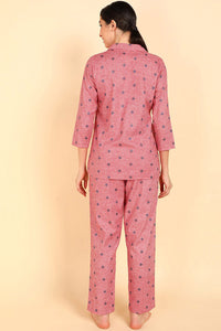Thumbnail for Women's Pink Pure Cotton Geometric Print Night Suit - Rasiya - Distacart