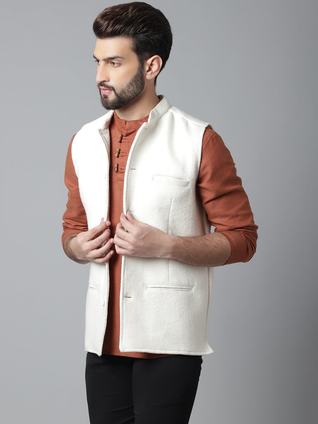 Even Apparels Men's White Pure Wool Nehru Jacket - Distacart
