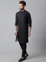 Thumbnail for Even Apparels Black Pure Cotton Kurta With Band Collar - Distacart