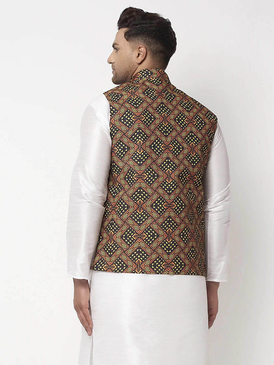 Kalyum Men's Black & Brown Printed Nehru Jacket - Distacart