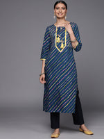 Thumbnail for Varanga Blue Cotton Printed Straight Kurta With Lace Detailings - Distacart