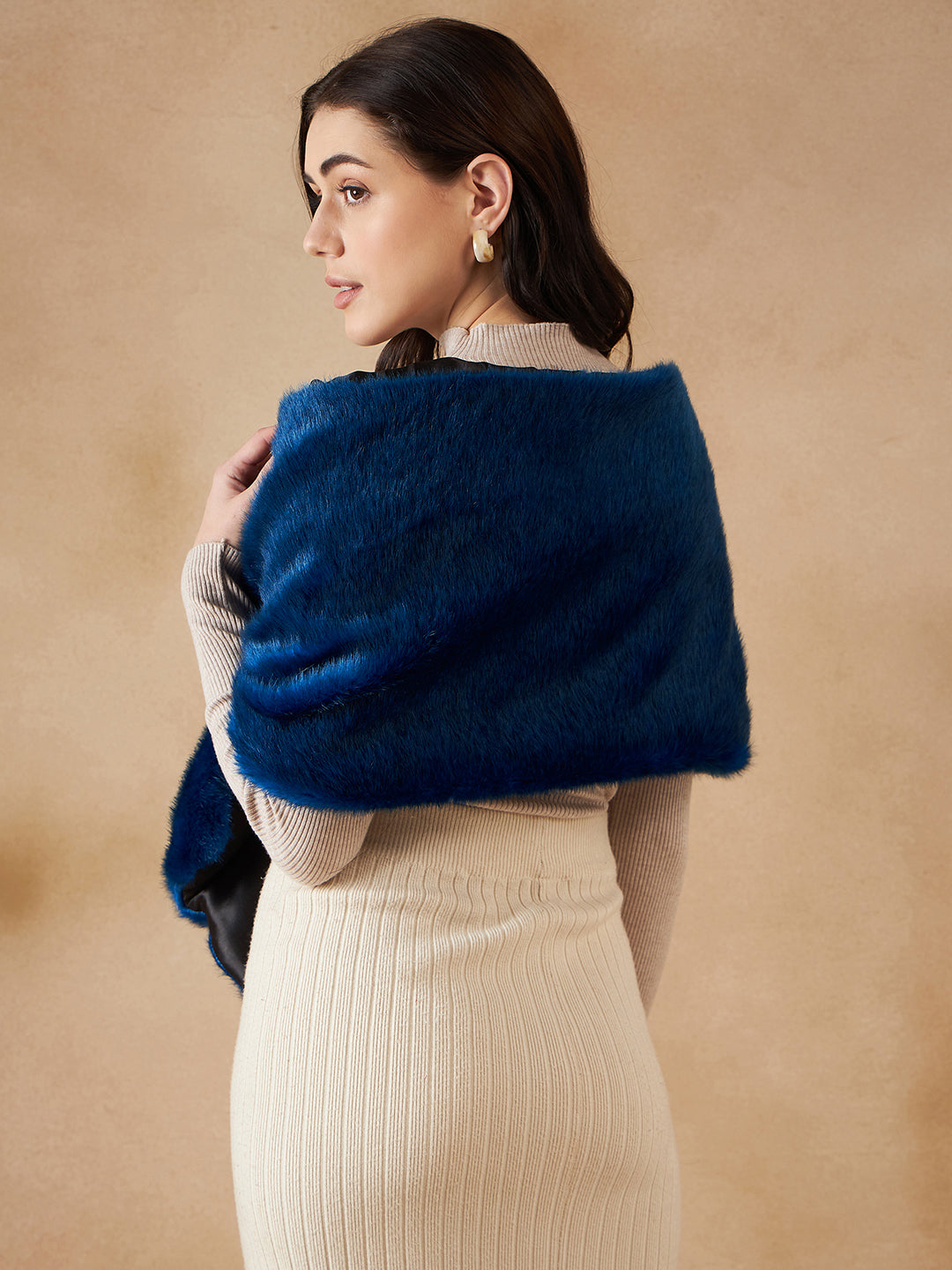 InWeave Women's Royal Blue Long Faux Fur Cape - Distacart