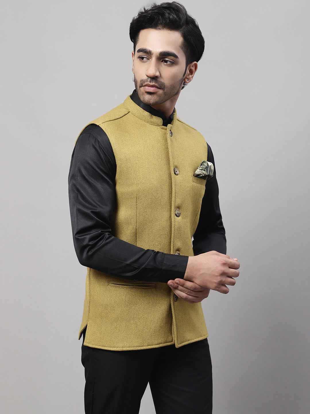 Even Apparels Men's Mustard Pure Wool Nehru Jacket - Distacart