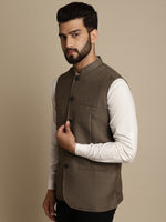 Thumbnail for Even Apparels Men's Brown Mandarin Collar Waistcoat - Distacart