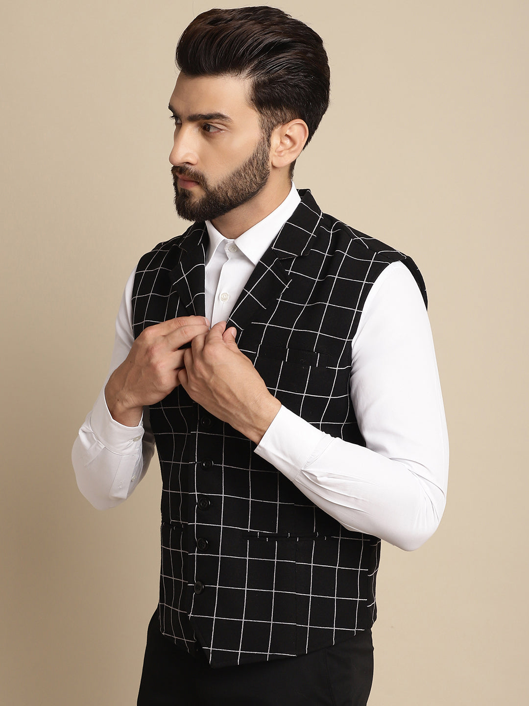 Even Apparels Men's Black Wool Waistcoat with Notched Lapel - Distacart