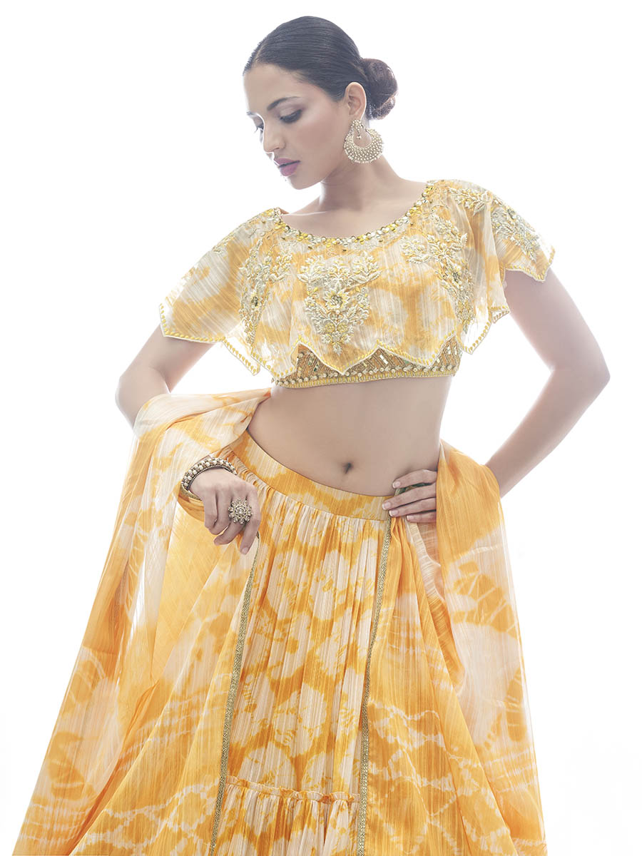 Myra Yellow Jaquard Embroidered Designer Lehenga - Distacart