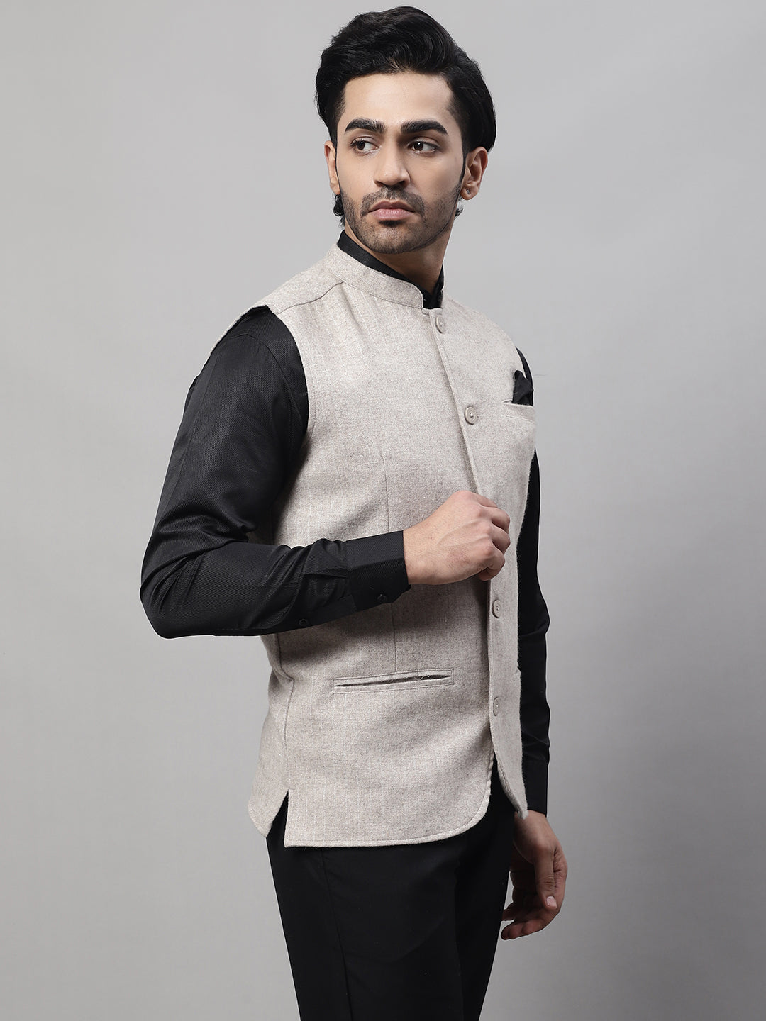 Even Apparels Men's Beige Pure Wool Nehru Jacket - Distacart