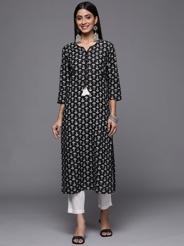 Varanga Black Printed Kurta With Hand Work Detailings - Distacart