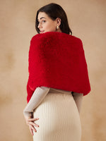 Thumbnail for InWeave Women's Cherry Red Long Faux Fur Cape - Distacart