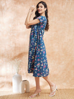 Thumbnail for InWeave Women's Blue Pink Kalamkari A Line Dress - Distacart
