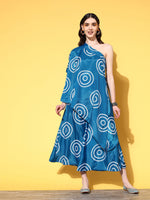 Thumbnail for InWeave Women's Blue Bandhani Motif One Shoulder Palazzo Set - Distacart