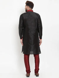 Thumbnail for Kalyum Men's Black Solid Kurta with Maroon Churidaar Pyjama Set - Distacart