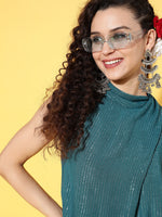 Thumbnail for InWeave Women's Teal Lurex Top With Flared Pallazo - Distacart