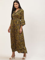 Thumbnail for InWeave Women's Mustard Print Ruffled Dress - Distacart