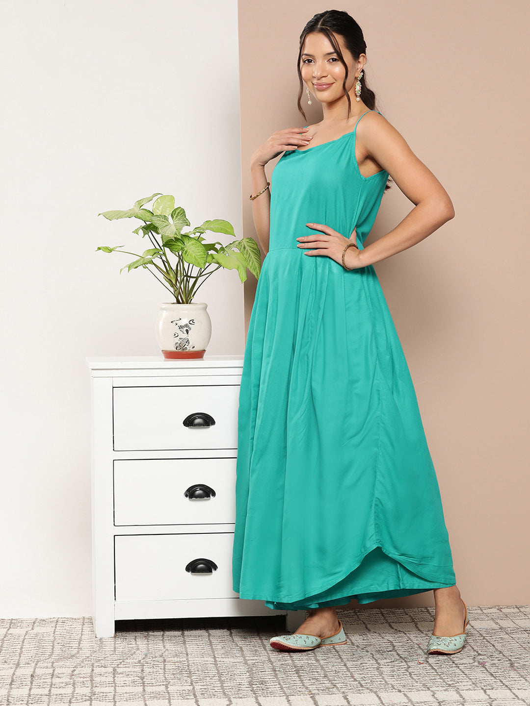 InWeave Women's Teal Blue Strappy Set With Blue Yellow Floral Cape - Distacart