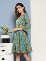 Thumbnail for InWeave Women's Blue Mustard Print Short Dress - Distacart