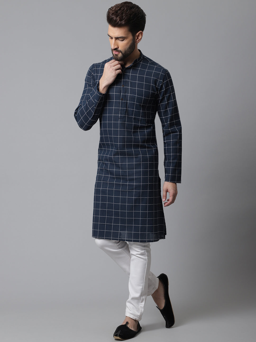 Even Apparels Blue Solid Kurta With Band Collar - Distacart