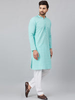 Thumbnail for NOZ2TOZ Men Lime Green Green Chikankari Embroidered Woven Design Straight Kurta With Pyjama - Distacart