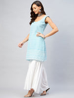 Thumbnail for InWeave Women's Sky Blue Sweetheart Neckline Kurta - Distacart