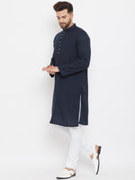 Thumbnail for Even Apparels Blue Pure Cotton Kurta With Band Collar - Distacart
