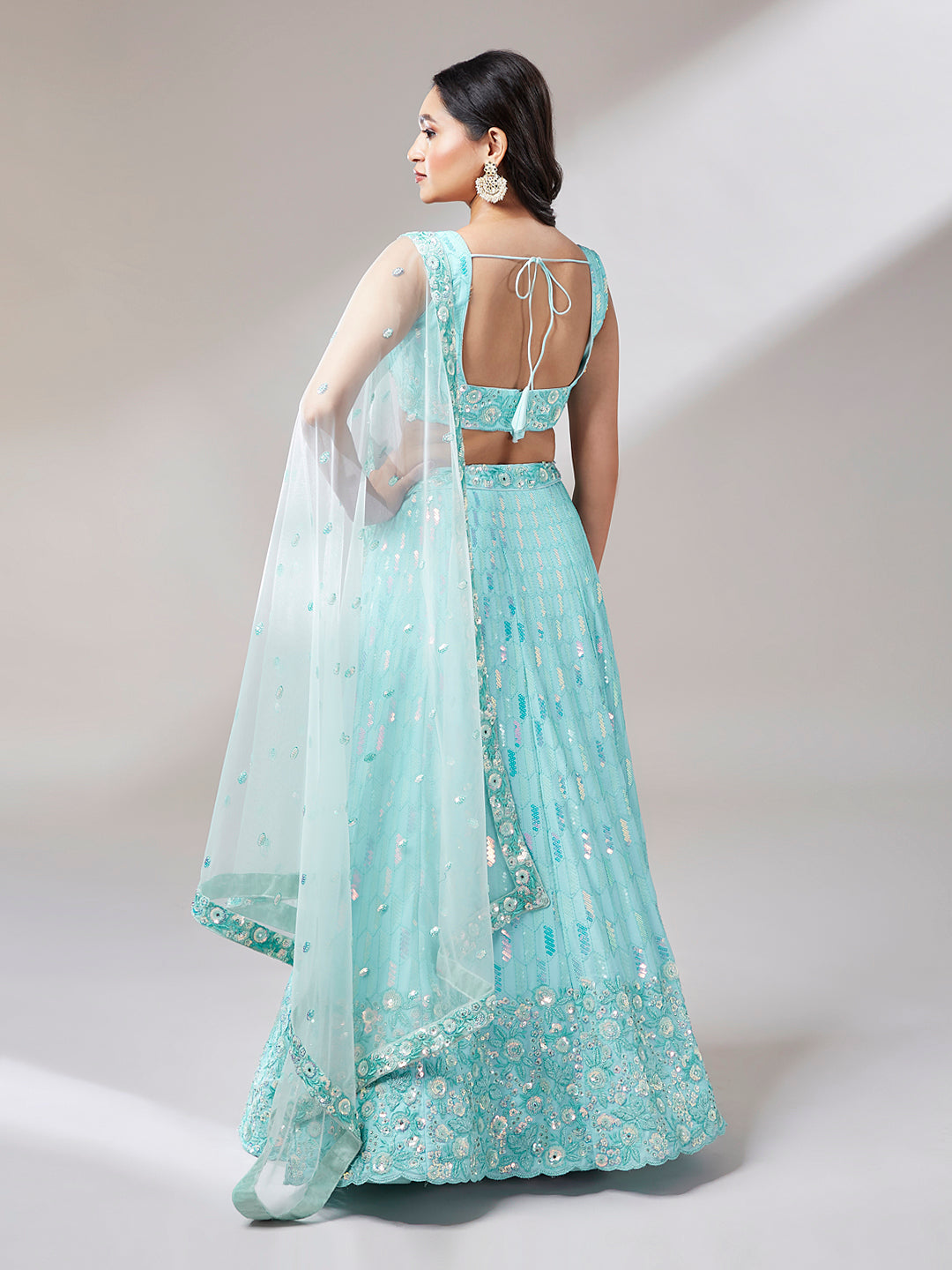 House of Panchhi Turquoise Blue Georgette Sequinse Embroidery Lehenga Choli & Dupatta - Distacart