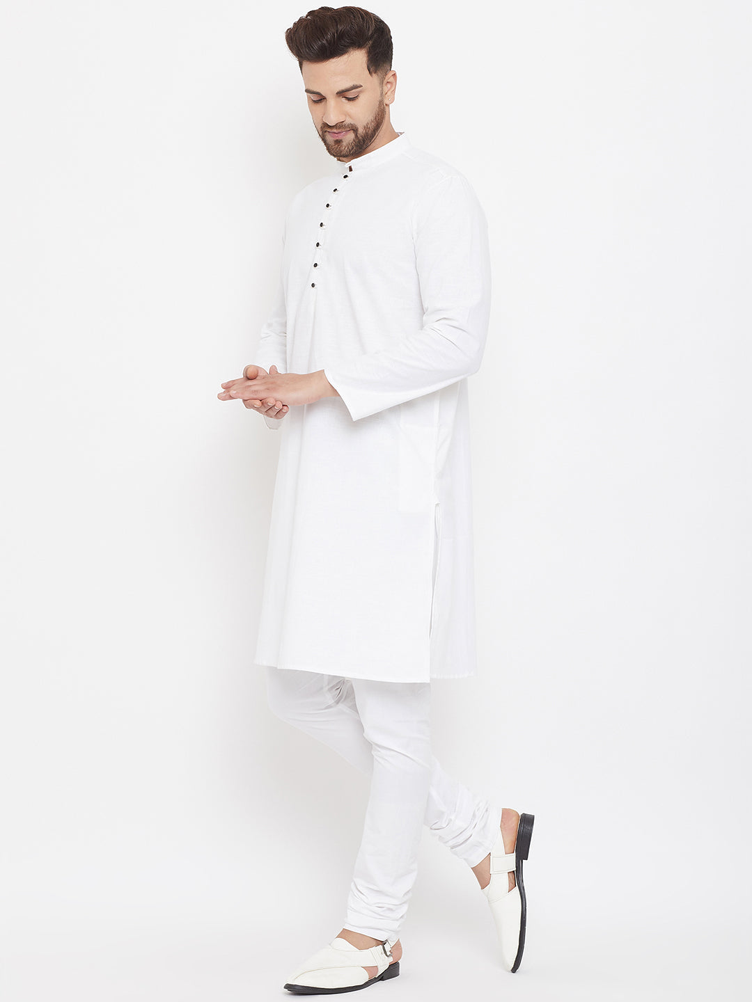 Even Apparels White Solid Kurta With Band Collar - Distacart