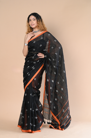 Very Much Indian Pure Linen Saree With Sleek Border and Exclusive Design - Distacart