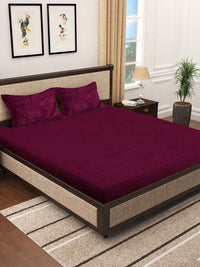 Thumbnail for KLOTTHE Maroon 300 TC Woolen Fitted Double King Bedsheet With 2 Pillow Covers - Distacart