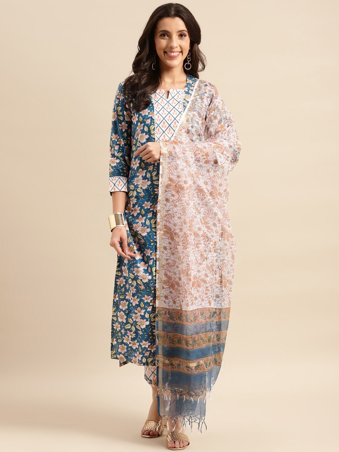 Kalini Floral Printed Regular Kurta With Trousers & Dupatta - Distacart