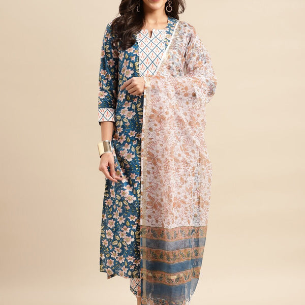 Kalini Floral Printed Regular Kurta With Trousers & Dupatta - Distacart